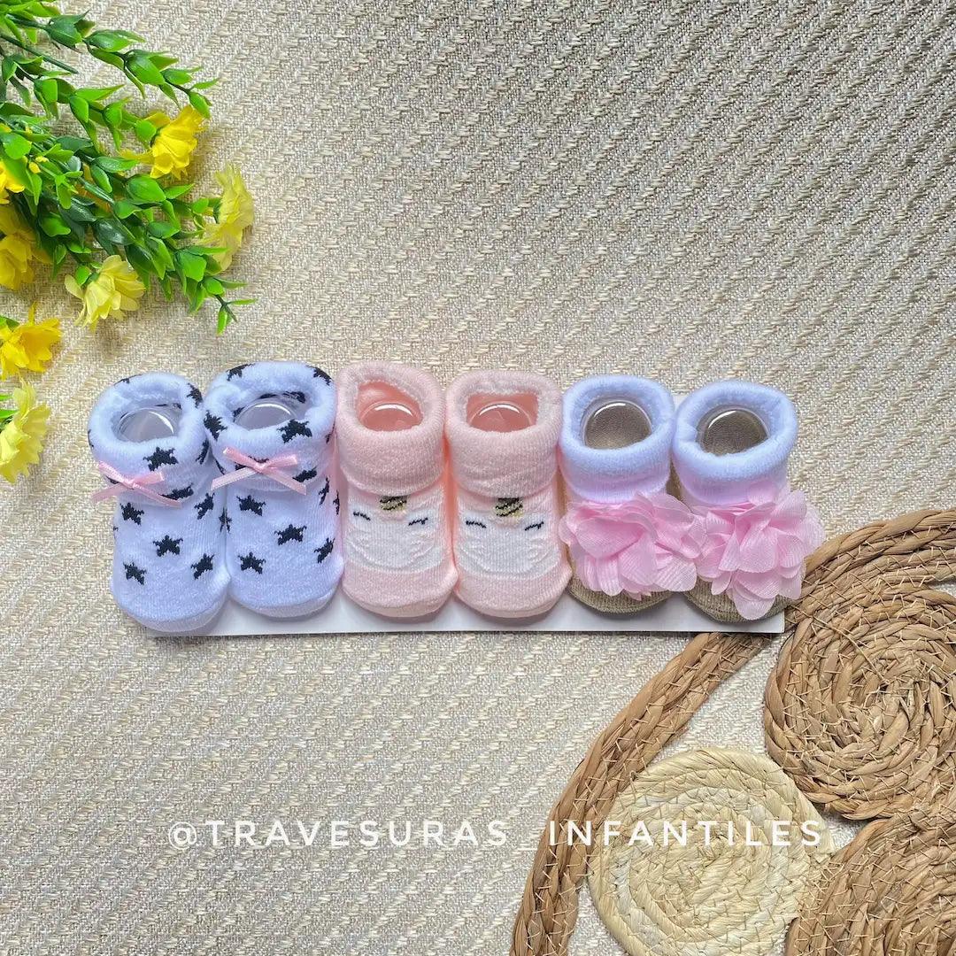 Set 3 Pares De Medias Doblez Estampado Con Moño Niña Estrellas