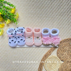 Set 3 Pares De Medias Doblez Estampado Con Moño Niña Estrellas