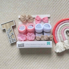 Set 2 Pares Medias y Balacas Estampado Moño Beige