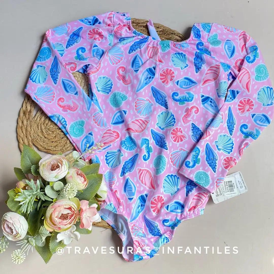 Traje De Baño Enterizo Conchas Rosa