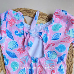 Traje De Baño Enterizo Conchas Rosa detalle