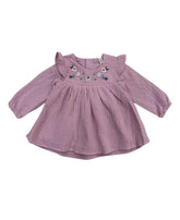 Vestido Manga Larga Bordado Lila