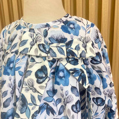 Vestido Para Niña Manga Larga Flor Azul