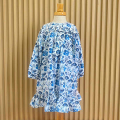 Vestido Para Niña Manga Larga Flor Azul