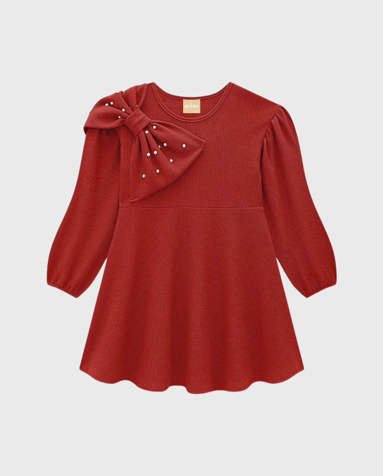 Vestido Manga Larga Moño Rojo Milon