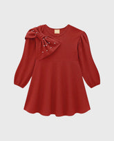 Vestido Manga Larga Moño Rojo Milon