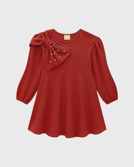 Vestido Manga Larga Moño Rojo Milon