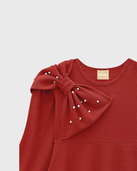 Vestido Manga Larga Moño Rojo Milon Detalle