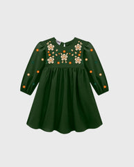 Vestido Bordado Flores Verde Nanai