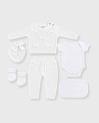 Set Primer Día Tejido Moños Bebé Niña Blanco