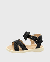 Sandalias Moño Brillante Negro Broche