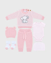 Set Primer Día Bordado Elefante Rosa