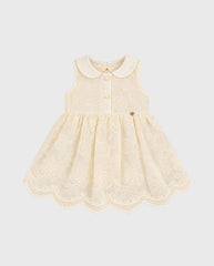 Vestido Cuello Bordado Beige