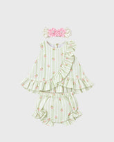 Conjunto Panty con Balaca Estampado Flores Verde