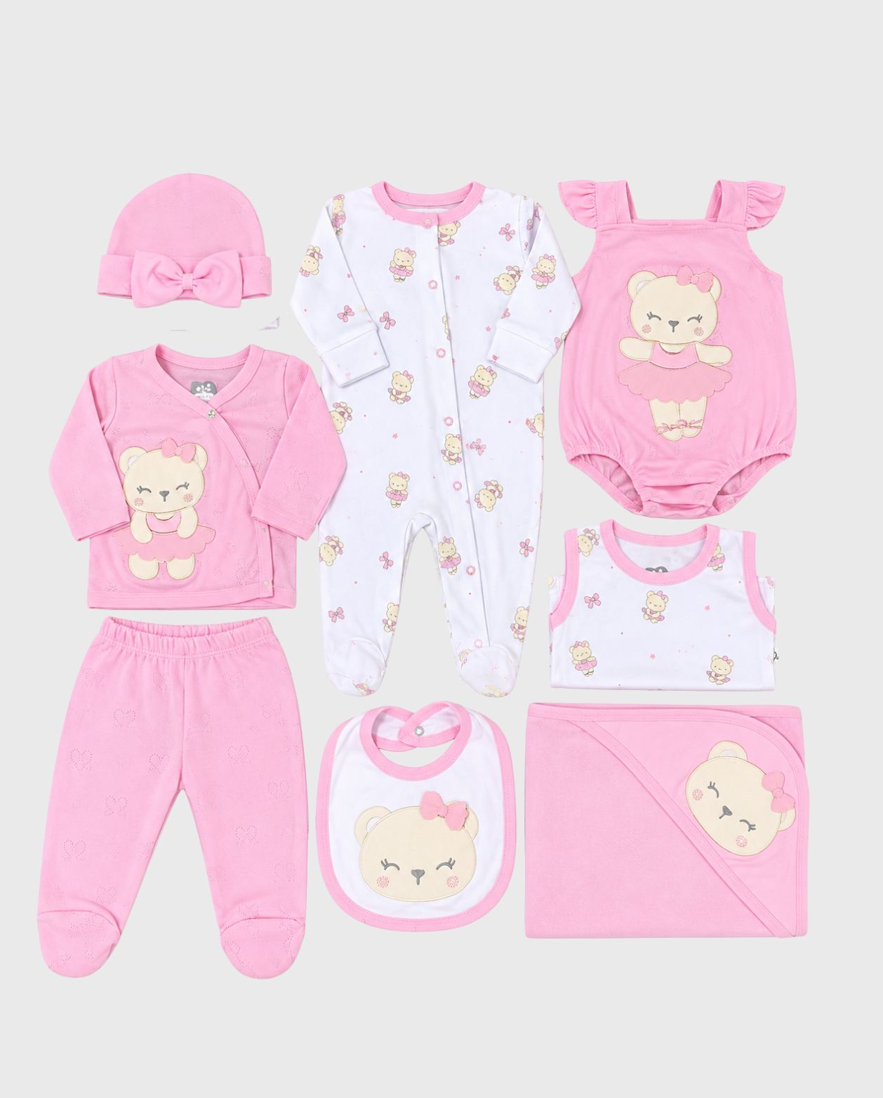 Set Primer Día Bordado Oso Rosa