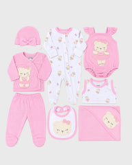Set Primer Día Bordado Oso Rosa
