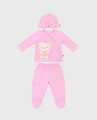 Set Primer Día Bordado Oso Rosa estilo