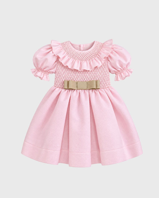 Vestido Cuello Bordado Rosa
