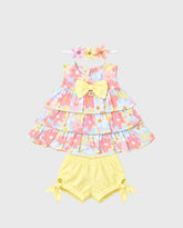 Conjunto Short con Balaca Estampado Flores Amarillo