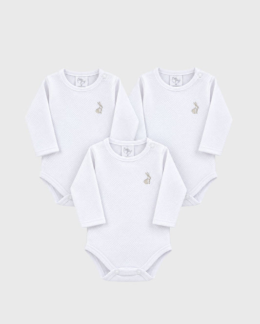 Set 3 Bodys Manga Larga Blanco Unisex