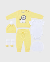 Set Primer Día Tejido León Amarillo
