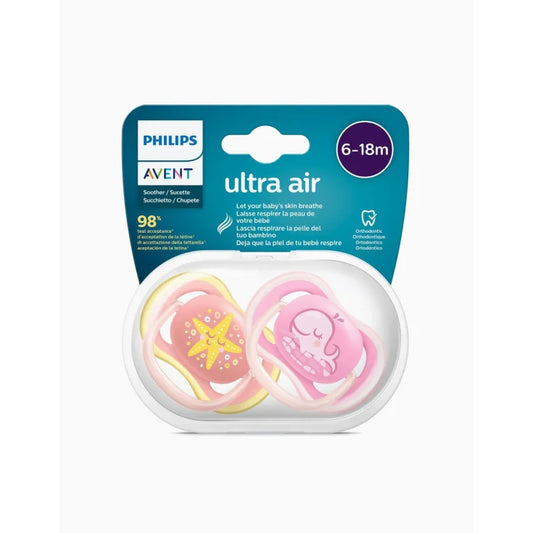 Set 2 Piezas Chupos Entretenedores Ultra Air Estrella Avent 6-18M