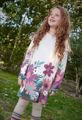 Vestido Manga Larga Gris Flores Boboli