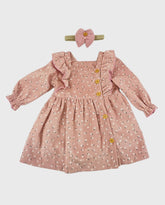 Vestido Manga Larga Pecho Botones Floral rosa