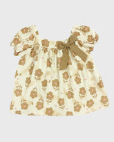 Vestido Sublimado Flores Con Moño cafe