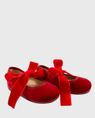 Baletas Mercedita Con Cinta De Terciopelo Rojo Tokolate par