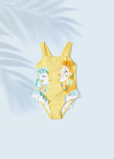 Vestido De Baño Enterizo Estampado Pájaros Amarillo Mayoral