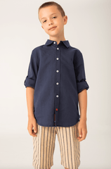 Camisa Manga Larga Lino Marino Boboli