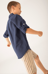 Camisa Manga Larga Lino Marino Boboli