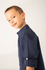 Camisa Manga Larga Lino Marino Boboli