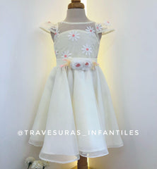 Vestido Tull Flores Beige Travesuras Infantiles