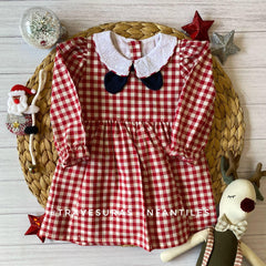 Vestido Cuadros Cuello Moño Rojo BEBÉ FELIZ