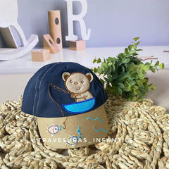 Gorra Bordada Oso Pescador azul