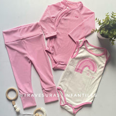 Conjunto Para Niña 3 Piezas Bodys y Leggings Rosa
