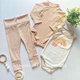 Conjunto Para Niña 3 Piezas Bodys y Leggings Palo Rosa