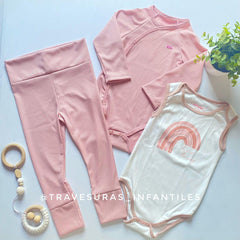Conjunto Para Niña 3 Piezas Bodys y Leggings Algodón