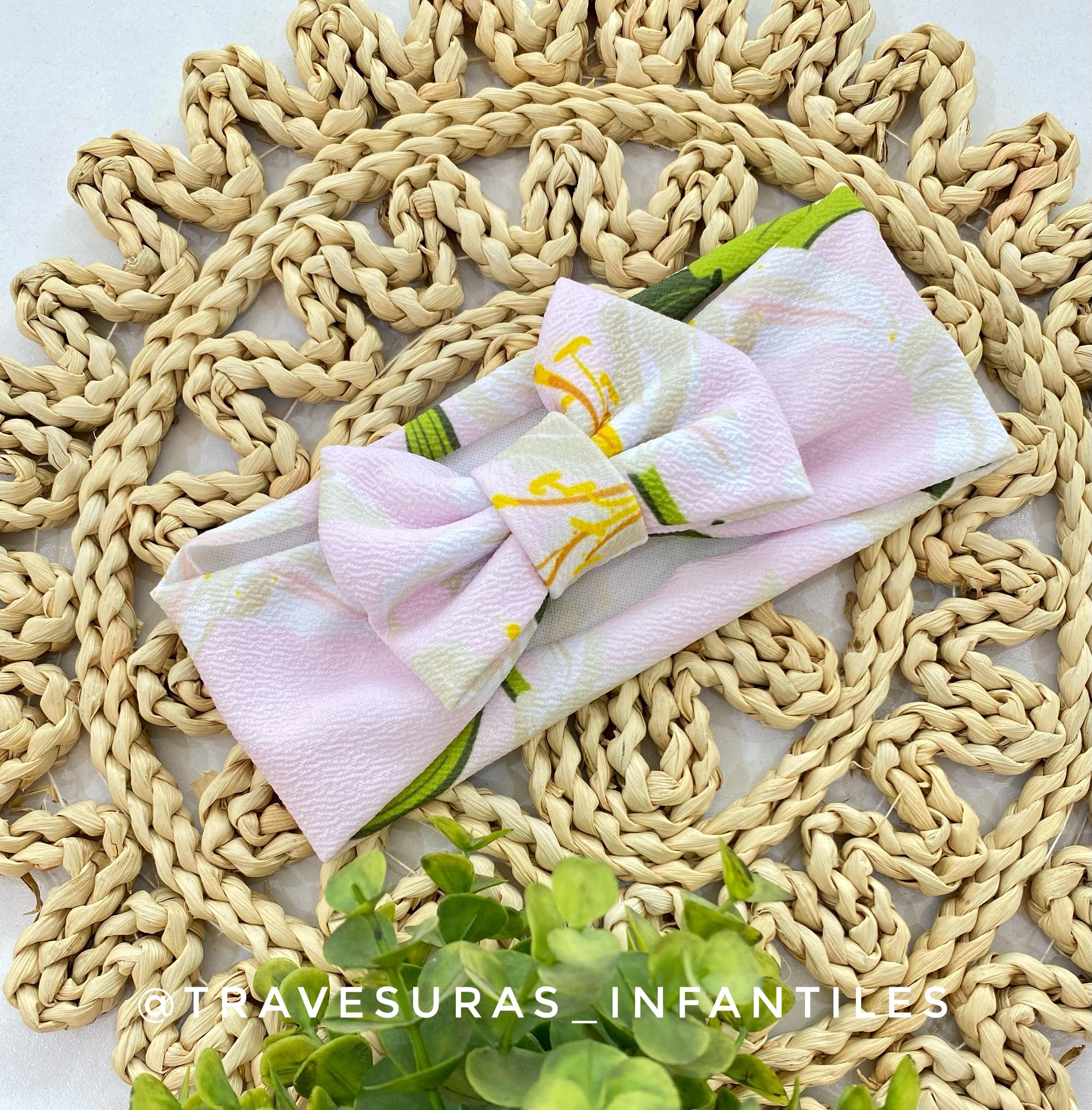 Balaca Estampada Moño Flores Rosa