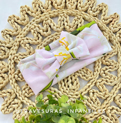 Balaca Estampada Moño Flores Rosa