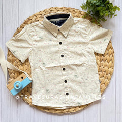 Camisa Manga Corta Palmeras beige