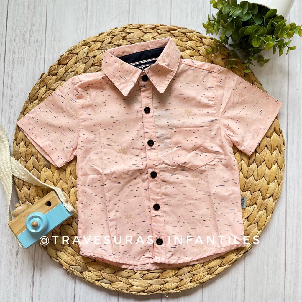 Camisa Manga Corta Palmeras naranja