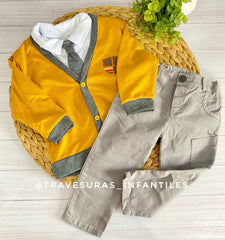 Conjunto Ceremonia 3 Piezas Con Corbata Para Niño Amarillo