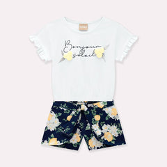 Conjunto Short Bonjour Flores MILON Niña