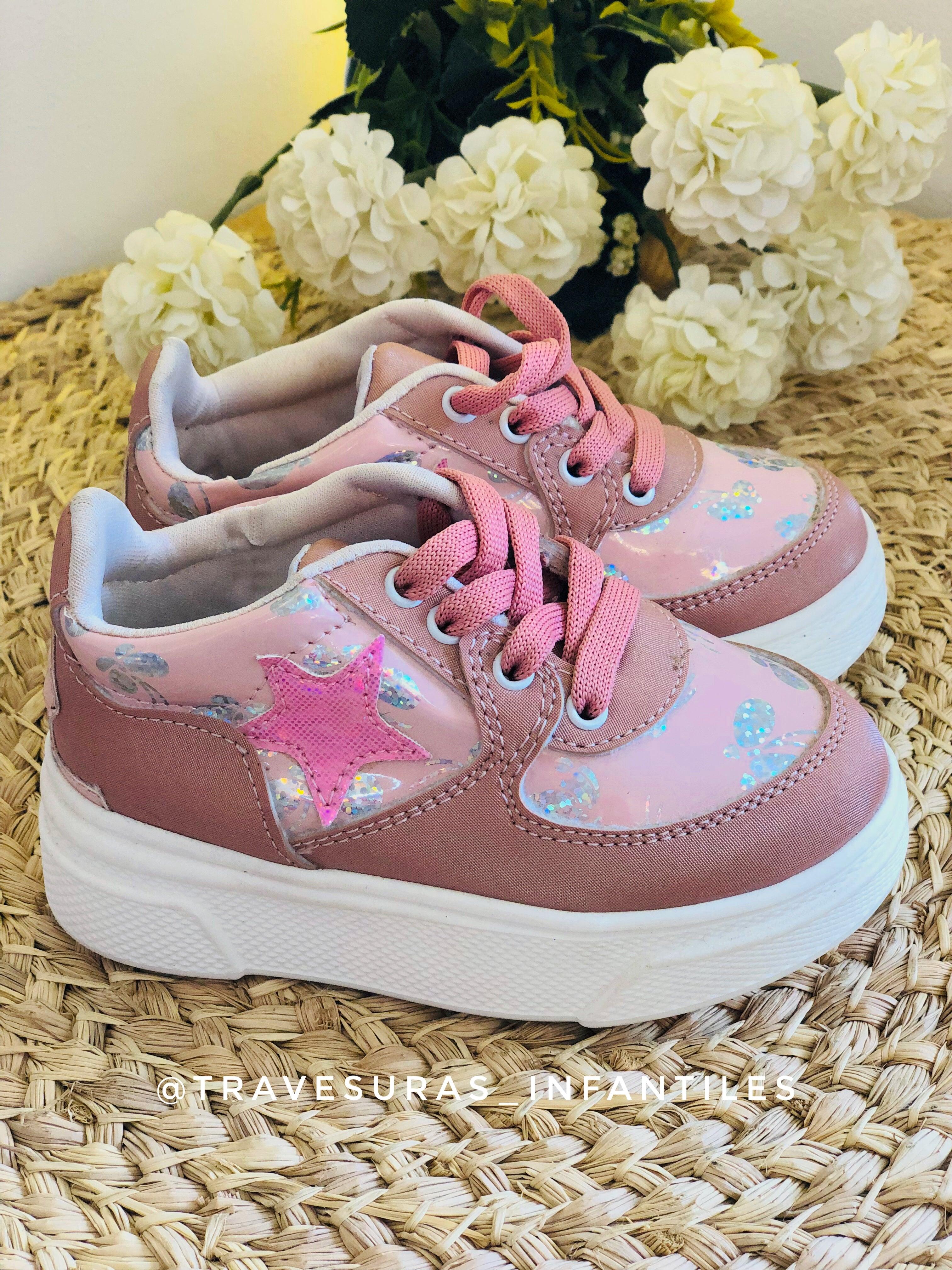 Tenis Cordones Oro Rosa Estrella