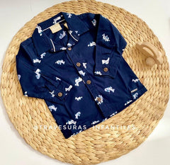 Camisa Manga Larga Estampada azul