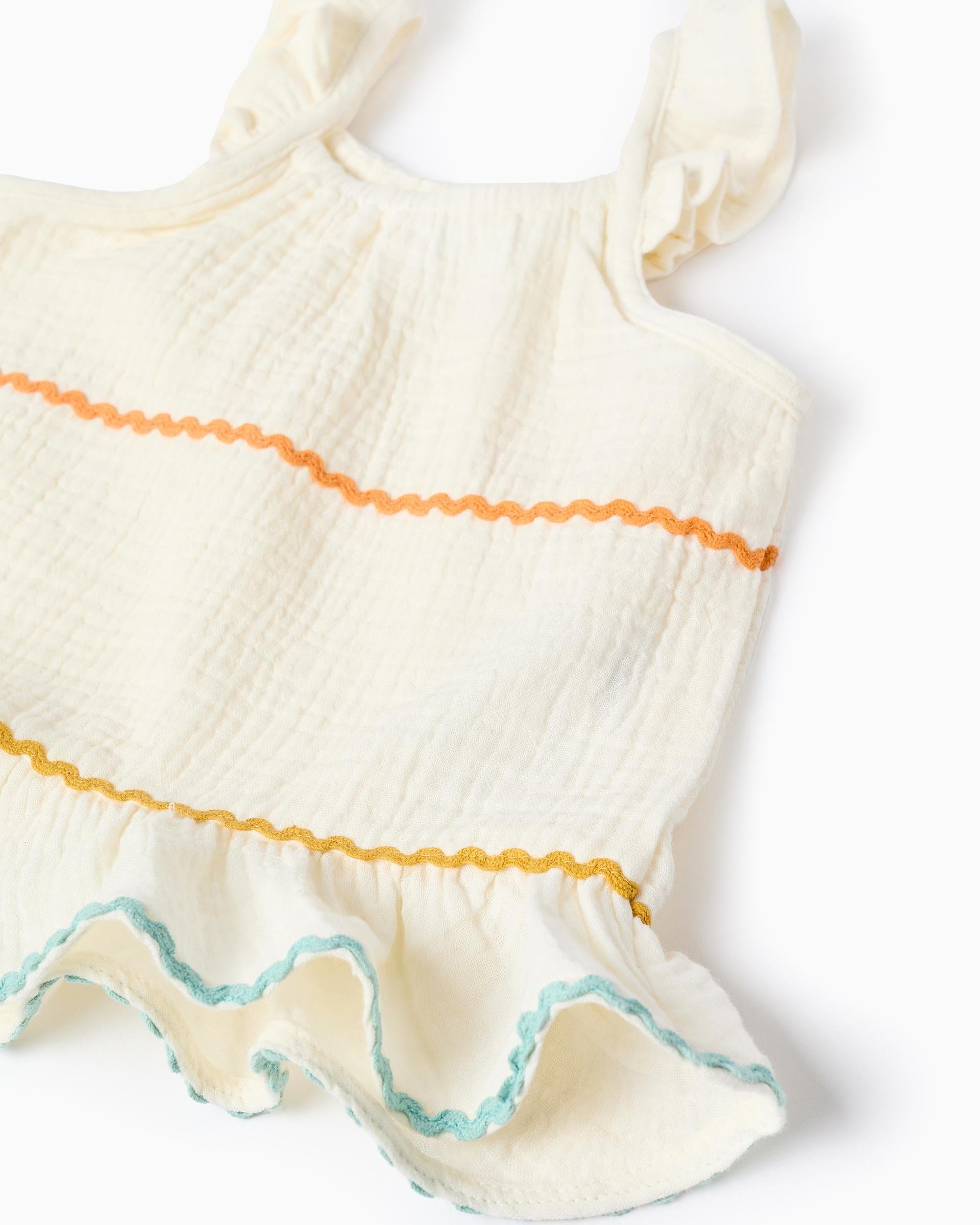 Blusa Bordado Rayas Beige Zippy detalle