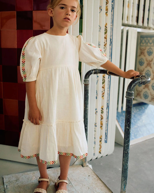 Vestido Mangas Detalle Bordado Beige Zippy MODELO